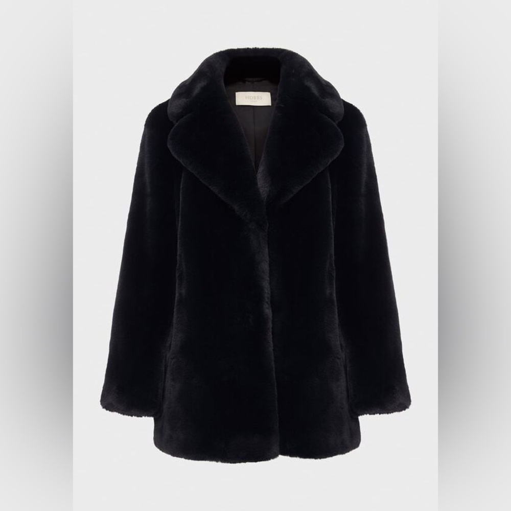 Hobbs London Navy Blue Faux Fur Coat Never Worn